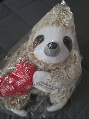 Adorable Plush Sloth Holding Red Heart